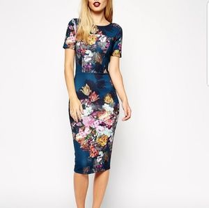 ASOS Floral Print Scuba Body-Conscious Dress